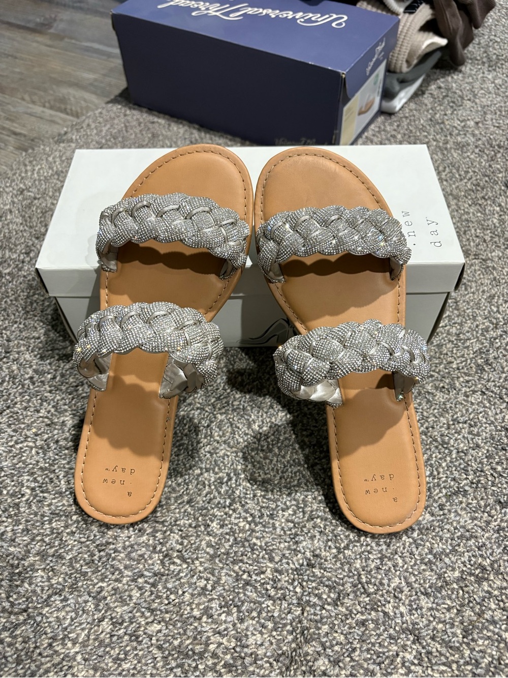 a new day Silver Braided Double-Strap Slide Sandals